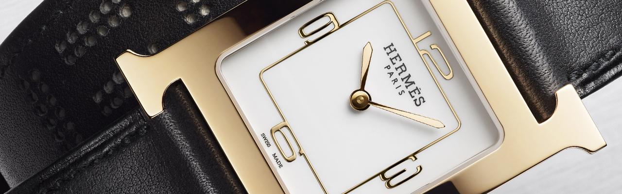 愛馬仕H HOUR腕錶黑色 Barenia 小牛皮錶帶款