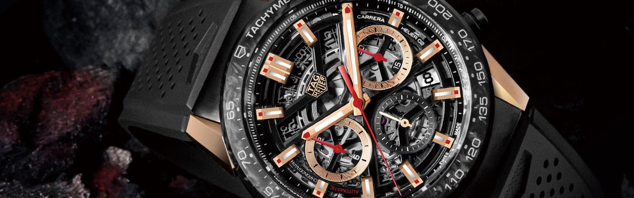 泰格豪雅Carrera Heuer 02鍛造碳流沙玫瑰金計時碼錶