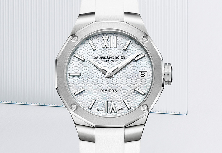 BAUME & MERCIER名士錶利維拉系列Riviera日曆石英腕錶 珍珠白