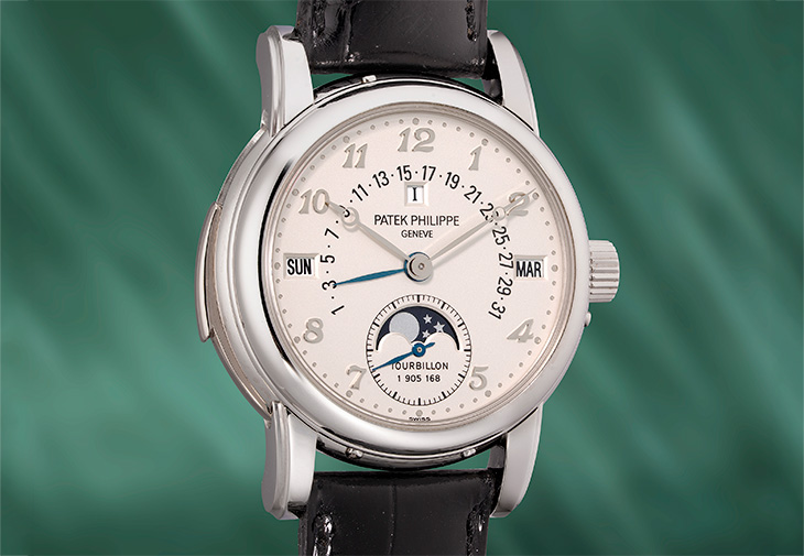 PATEK PHILIPPE百達翡麗鉑金三問萬年曆陀飛輪腕錶