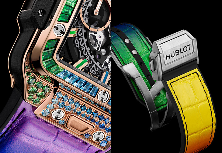 宇舶HUBLOT Square Bang Unico彩虹寶石計時碼錶