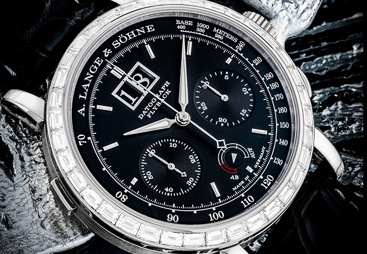 朗格鉑金鑲長形鑽石飛返計時腕錶