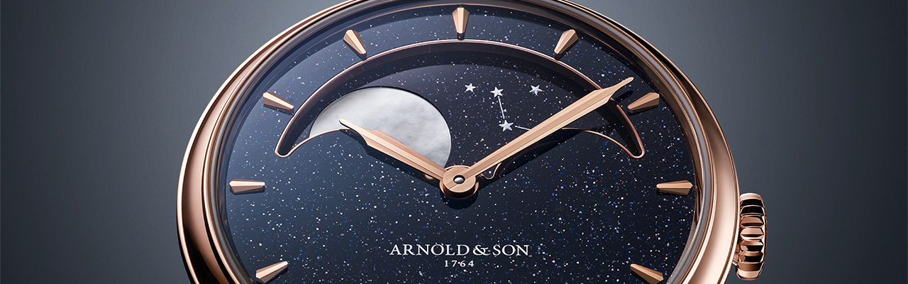 Arnold & Son亞諾錶Perpetual Moon 38 Red Gold腕錶藍色砂金石玻璃款
