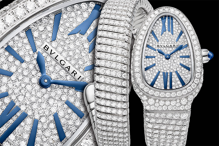 優雅靈蛇與鑽石光華／寶格麗Serpenti Infiniti白金鑲鑽單圈珠寶腕錶