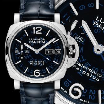 半透明的湛藍色海洋／PANERAI Luminor萬年曆兩地時間Platinumtech腕錶PAM01575 -- 全透視萬年曆特集六