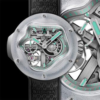 打造藍寶石湖岸風光／HUBLOT MP-17 Arsham Splash藍寶石鈦金十日動力儲存腕錶 -- 年終最強機種特集四