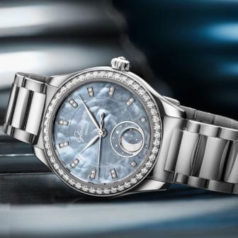 背漆珍珠母貝面盤／格拉蘇蒂原創Serenade Luna Skyline Blue小夜曲月相腕錶