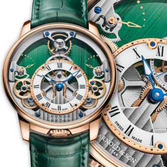 孔雀石上的對稱機芯／ARNOLD & SON Time Pyramid 42.5 Malachite
