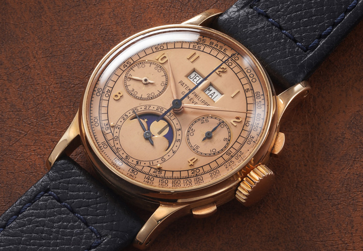 PATEK PHILIPPE百達翡麗1518玫瑰金錶盤搭配玫瑰金錶殼萬年曆計時腕錶