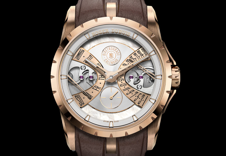 羅杰杜彼ROGER DUBUISExcalibur Monobalancier王者系列單擺輪雙逆跳日曆腕錶