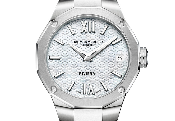 BAUME & MERCIER名士錶利維拉系列Riviera日曆石英腕錶 珍珠白