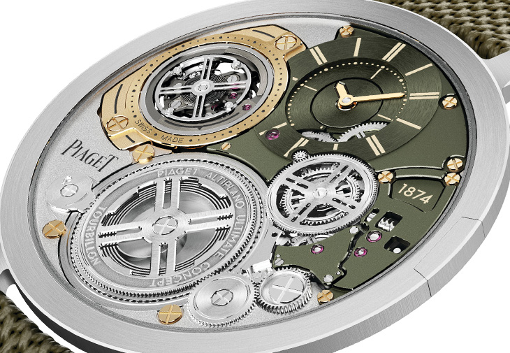 PIAGET伯爵錶Altiplano Ultimate Concept 系列終極概念鈷基合金軍綠色手動上鍊超薄陀飛輪腕錶