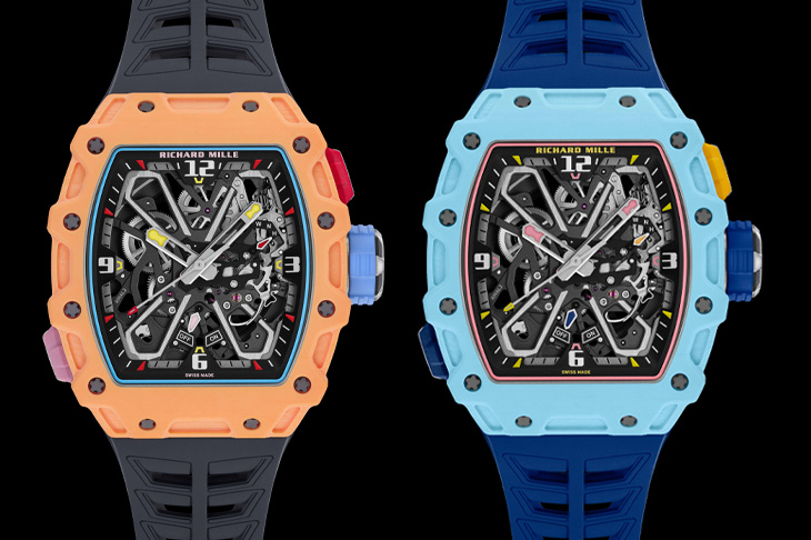 RICHARD MILLE RM35-03 Rafael Nadal自動上鍊腕錶以新色鮭魚粉與藍色石英纖維登場