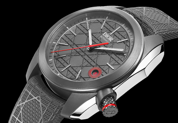 迪奧Dior Chiffre Rouge灰色籐格紋面盤腕錶