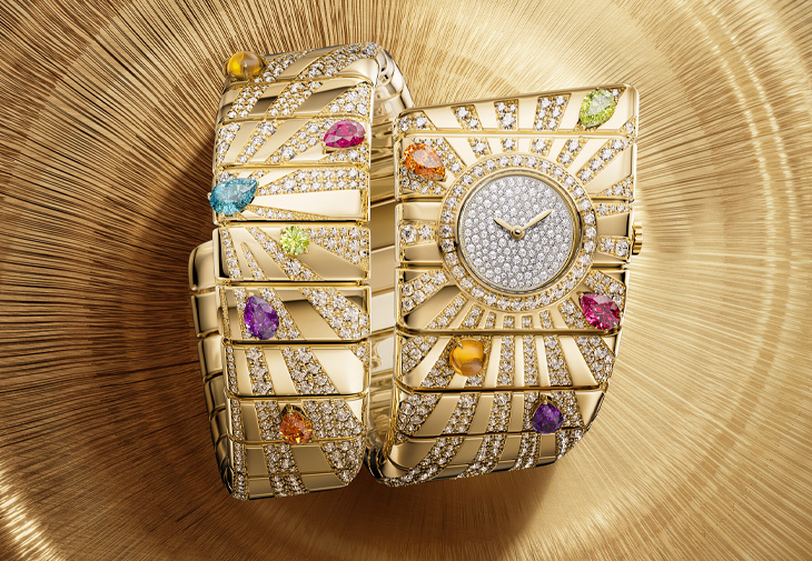 BVLGARI寶格麗Tubogas Manchette彩寶與鑽石腕錶