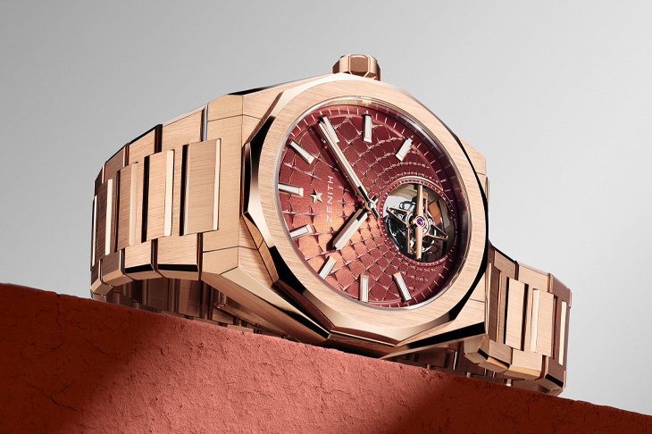 玫瑰金與磚紅錶盤詮釋歷史悠久的製錶廠   ZENITH Defy天際線系列玫瑰金陀飛輪腕錶