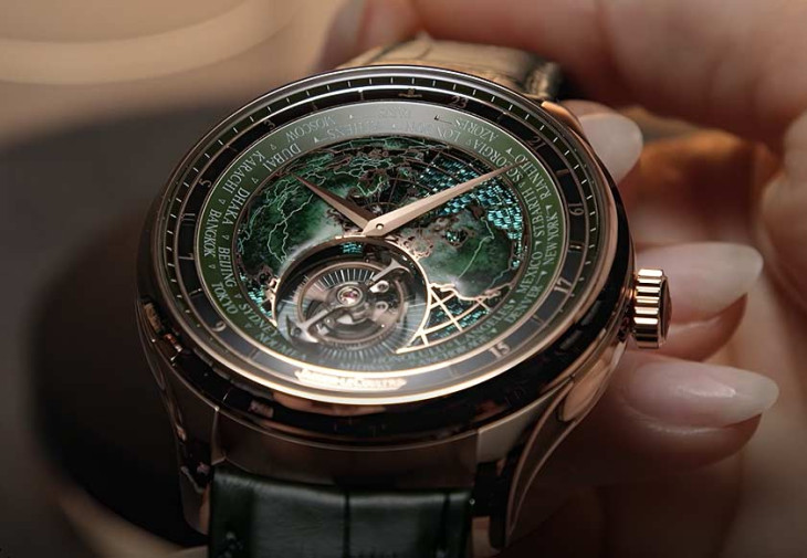 JAEGER-LECOULTRE積家Master Grande Tradition超卓傳統大師系列948型機芯世界時間腕錶綠色琺瑯面盤款