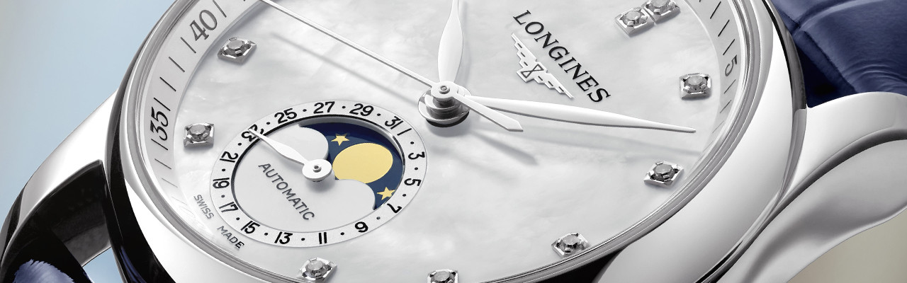 浪琴表Master巨擘系列珍珠母貝面盤女士月相腕錶