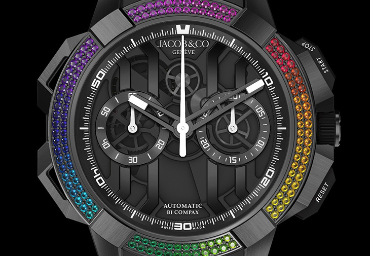 JACOB & CO.的EPIC X Chrono Black Rainbow Pave Bezel錶款