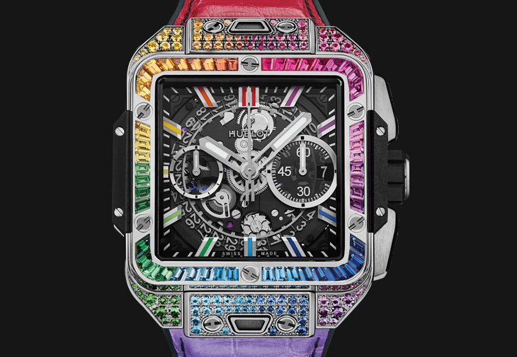 HUBLOT宇舶Square Bang Unico彩虹寶石計時碼錶鈦金彩虹款