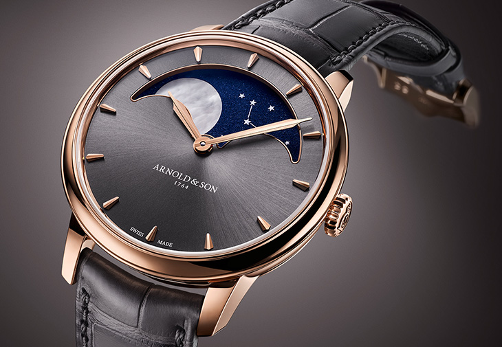 Arnold & Son亞諾錶Perpetual Moon 38 Red Gold腕錶懸崖灰色太陽紋款