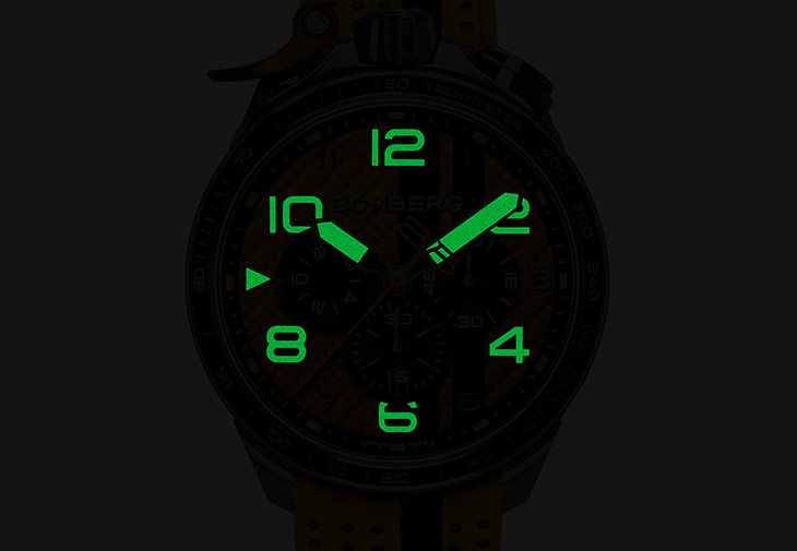 BOMBERG炸彈錶Bolt-68閃電黃賽車計時碼錶