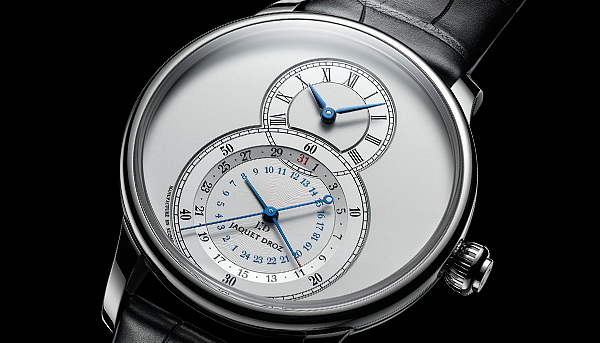 大秒針與兩地時間的結合　雅克德羅兩地時大秒針腕錶