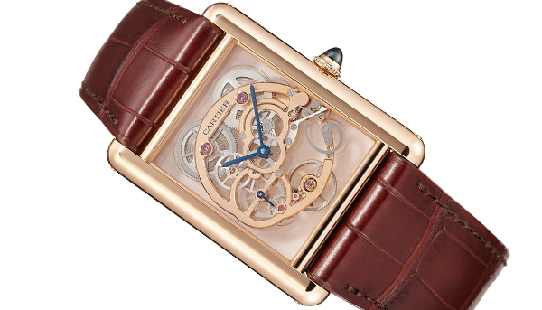 玫瑰金更誘人 卡地亞Tank Louis Cartier藍寶石水晶鏤空腕錶