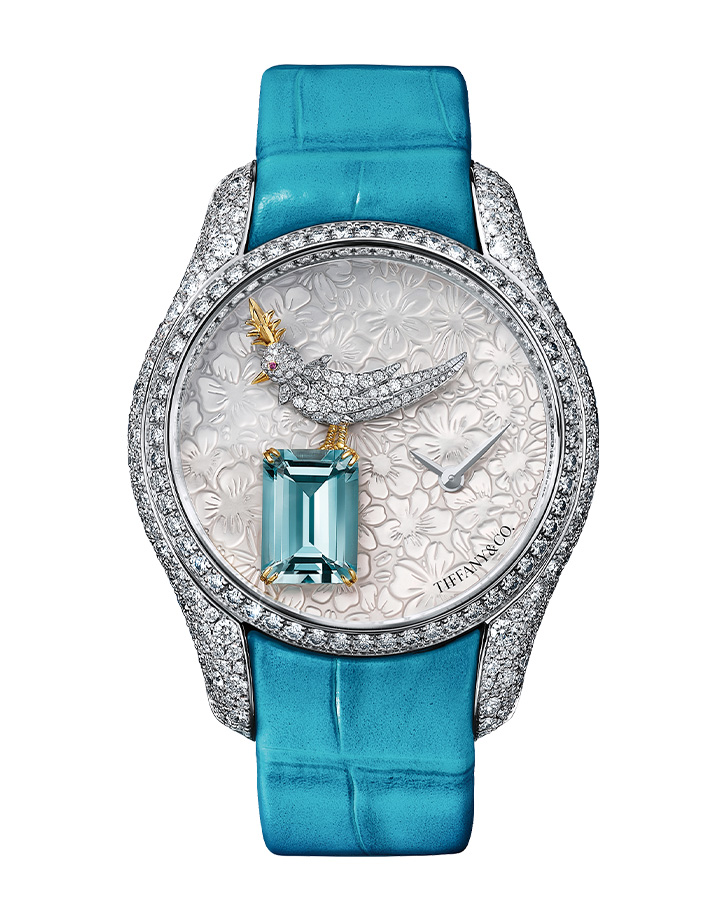 Tiﬀany石上鳥Legacy海水藍寶鑲鑽腕錶