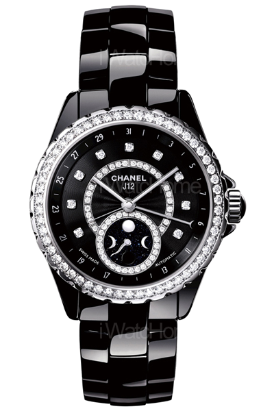 J12 黑色月相鑽石腕錶