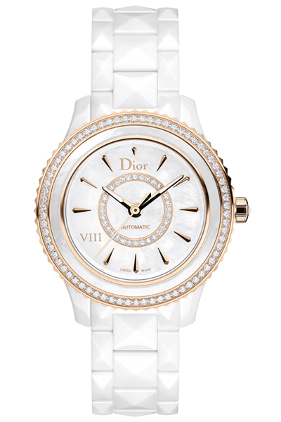 DIOR VIII 33mm 玫瑰金白色陶瓷鑽石腕錶