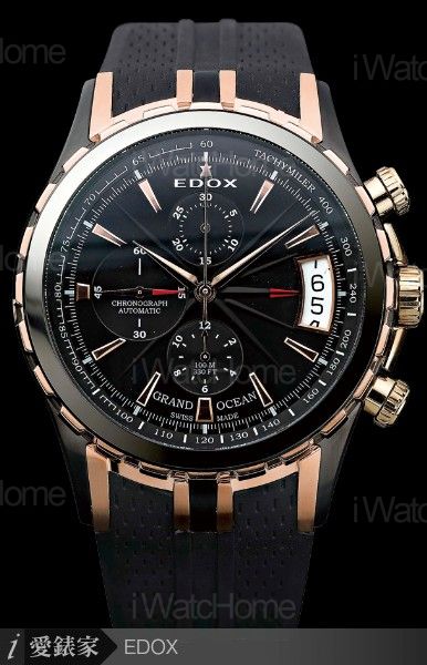 EDOX Grand Ocean自動計時碼錶玫瑰金精鋼雙色款