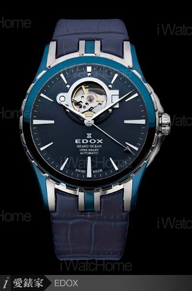 EDOX Grand Ocean舷窗鏤空自動錶鍍藍精鋼雙色款
