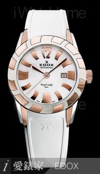 EDOX Royal Lady女用日曆自動錶玫瑰金精鋼雙色款
