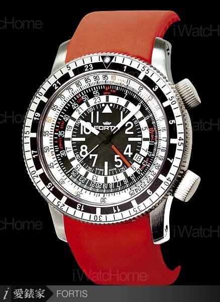 FORTIS B-47 Calculator GMT 3Time Zones三地時間計算測量錶橘帶款