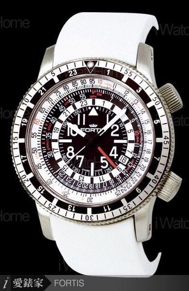 FORTIS B-47 Calculator GMT 3Time Zones三地時間計算測量錶白色膠帶款