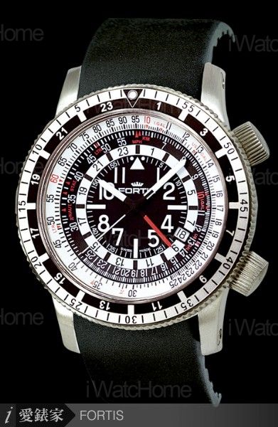 FORTIS B-47 Calculator GMT 3Time Zones三地時間計算測量錶黑色膠帶款