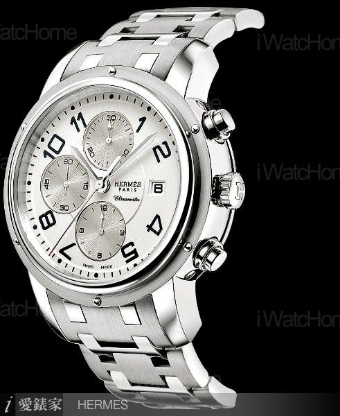 HERMES Clipper機械計時碼錶精鋼鍊帶白面盤款