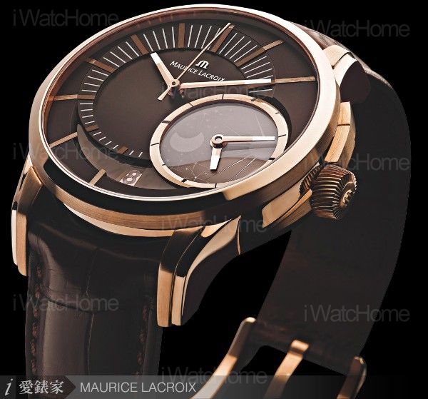 Pontos Decentrique GMT奔濤系列偏心兩地時間腕錶玫瑰金黑色面盤款