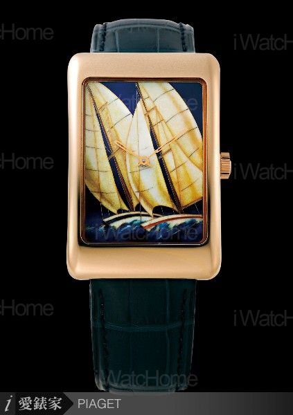 Rectangle a l'Ancienne琺瑯彩繪風帆面盤玫瑰金腕錶