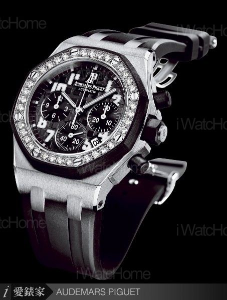 皇家橡樹離岸型黑白計時碼錶（有鑽）