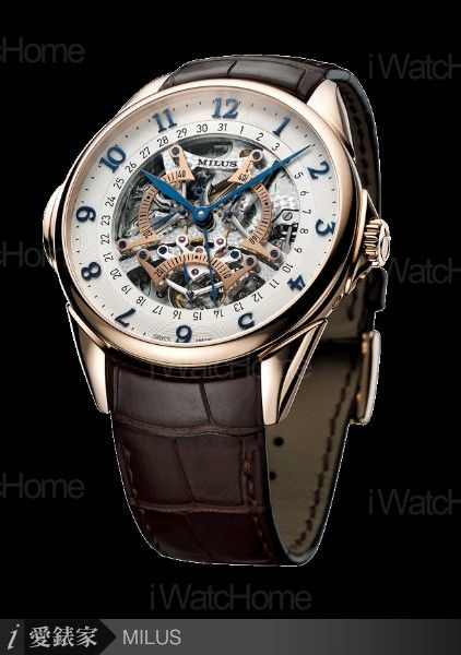 MILUS Tirion三逆跳秒針鏤空三問腕錶