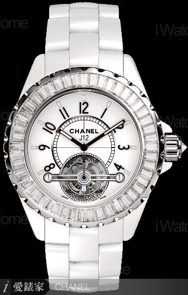 J12限量白色陀飛輪珠寶腕錶