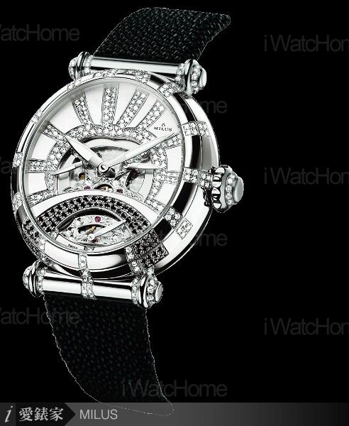 MILUS MEREA三逆跳秒針鏤空珠寶腕錶 WG