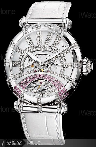 MILUS MEREA三逆跳秒針鏤空珠寶腕錶 WG/Dia