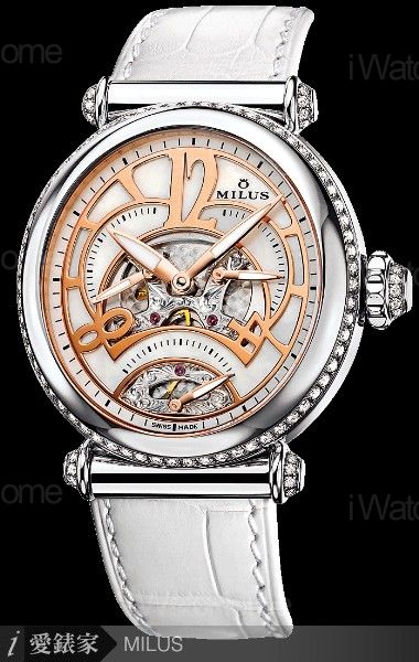 MILUS MEREA三逆跳秒針仕女腕錶 WG/Dia RGD