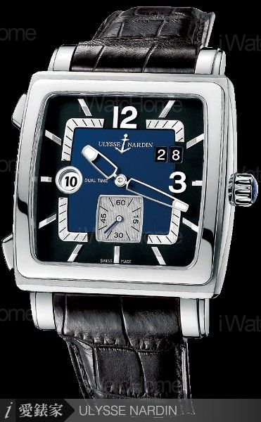 Quadrato方形兩地時間腕錶