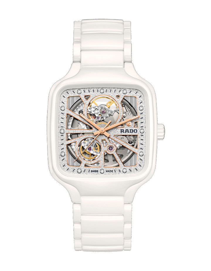 真我方型系列白漾高科技陶瓷鏤空自動腕錶