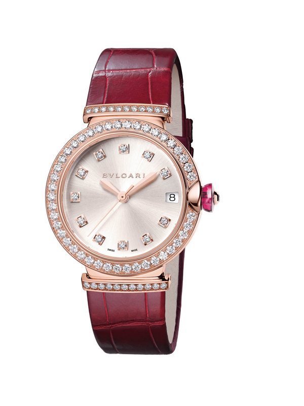 Lvcea波爾多酒紅粉色玫瑰金鑲鑽自動女錶