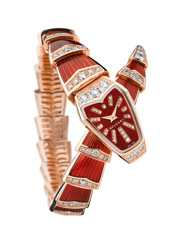 Serpenti艷紅玫瑰金珠寶腕錶